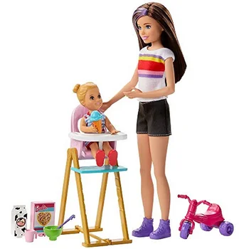 

Baby Skipper Babysitters Feeding Playset with Doll Toddler Feeding Feature High Chair Tricycle Food Accessories for Kids