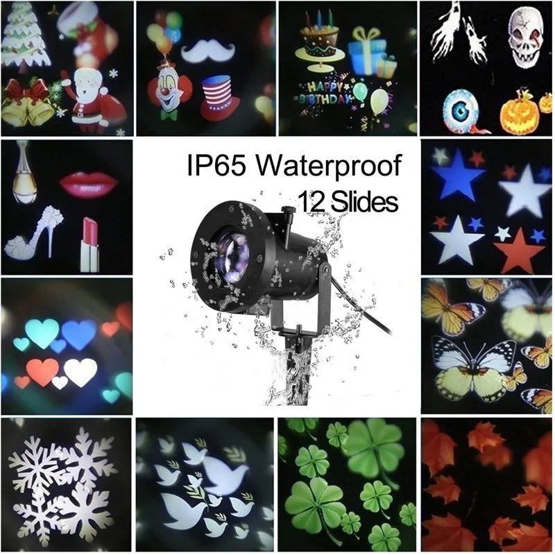 

12 Patterns Halloween Christmas Wedding Outdoor Waterproof LED Laser Projector Snowflake Dj Disco Light For Home Decoration #