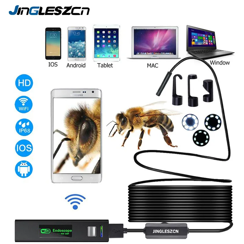 Wi Fi эндоскопическая камера HD 1 10 м миниатюрная Водонепроницаемая беспроводная
