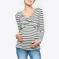 Хлопковая одежда для кормления, полосатая футболка с v-образным вырезом, одежда для кормления грудью, дышащие топы для кормящих мам