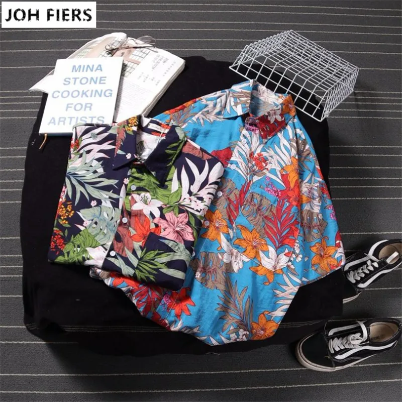 

New Print Hawaiian Shirts Men 2019 Summer Hip Hop Streetwear Harajuku Tees Shirts Casual Short Sleeve Tops Beach Shirt C2002