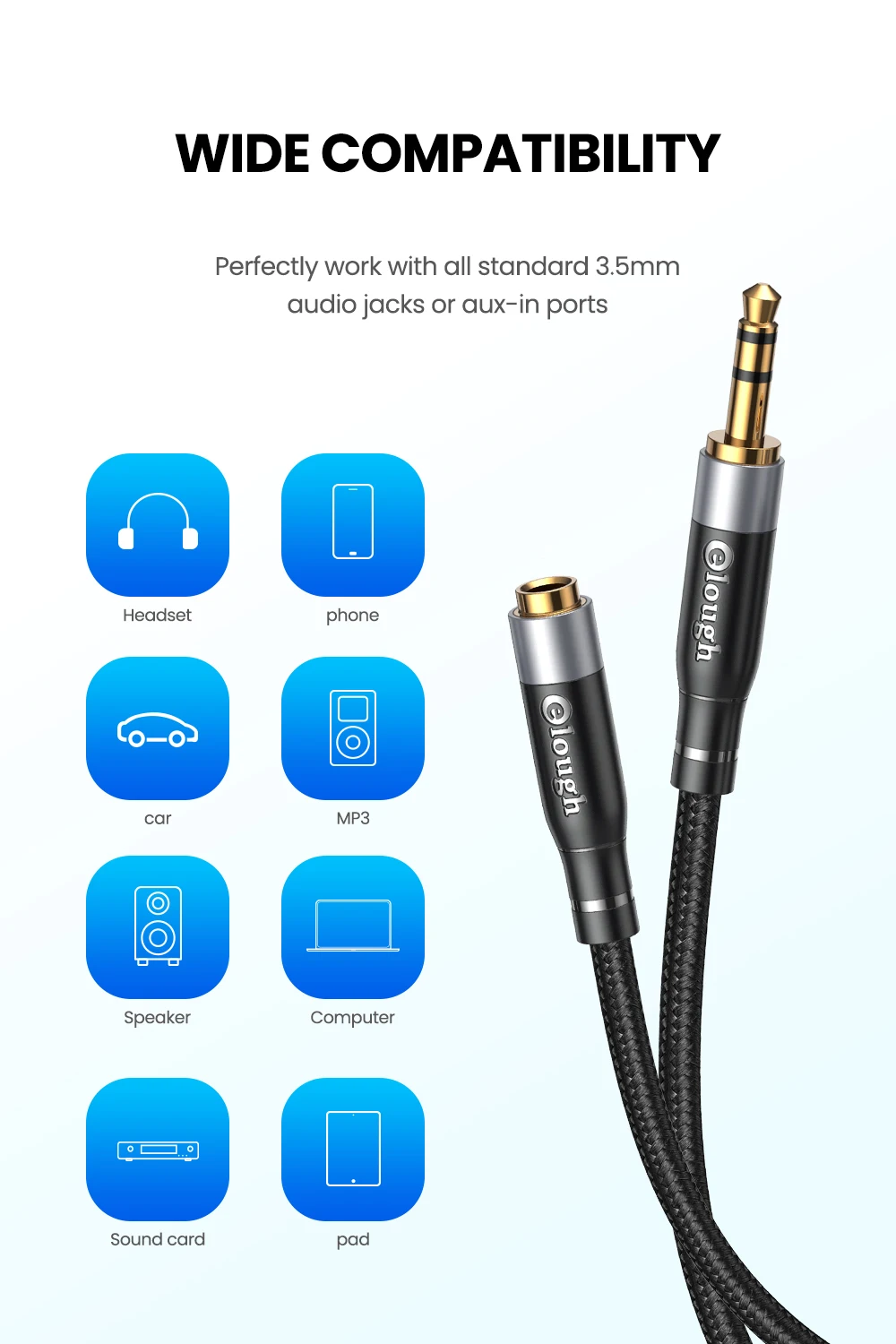 Elough Audio Extension Cable Jack 3.5mm Male to Female 3.5mm Male to Male Audio Aux Cable For Iphone Headphones Speaker Extender