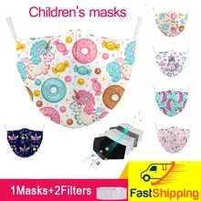 Crianças máscara unicórnio rosquinhas impressão desenhos animados máscara infantil pm2.5 filtro máscara facial à prova de poeira máscara boca reutilizável lavável mascarilla