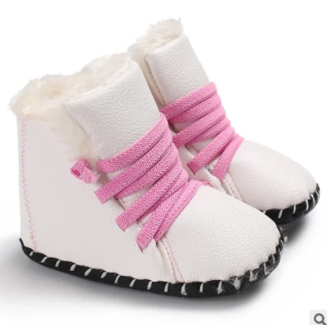 Зимние сапоги для новорожденных девочек и мальчиков 0-18 месяцев; кожаные теплые зимние детские пинетки унисекс; обувь для младенцев; цвет белый, синий, черный