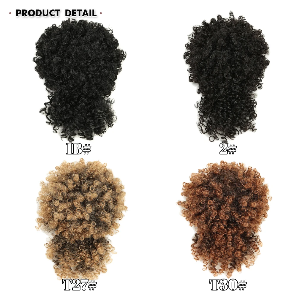 Extensão do Cabelo Rabo de Cavalo Sintético com Franja Curta com Cordão Grampo de Cabelo para o Preto Alta Sopro Afro Crespo Encaracolado Coque - Branco Mulheres 4 Coque sintético