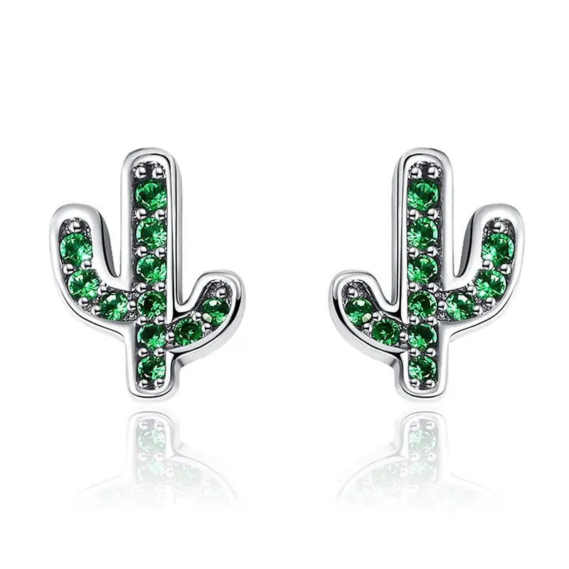 

925 Sterling Silver Dazzling Green Cactus Stud Earrings for Women