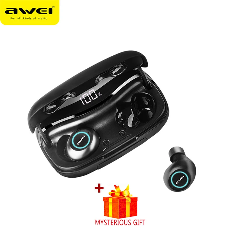 Awei T19 Handfree, Bluetooth наушники, гарнитура, настоящие беспроводные TWS наушники 5,0, наушники для телефона, мобильного телефона, Blutooth, громкая связь, наушник - Цвет: Черный