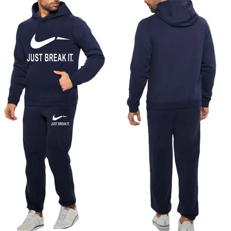 Navy blue 35 Новинка, модные мужские толстовки, костюмы, фирменный спортивный костюм, мужские хип-хоп толстовки+ спортивные штаны, осенне-зимний флисовый пуловер с капюшоном - Цвет: Navy blue 35