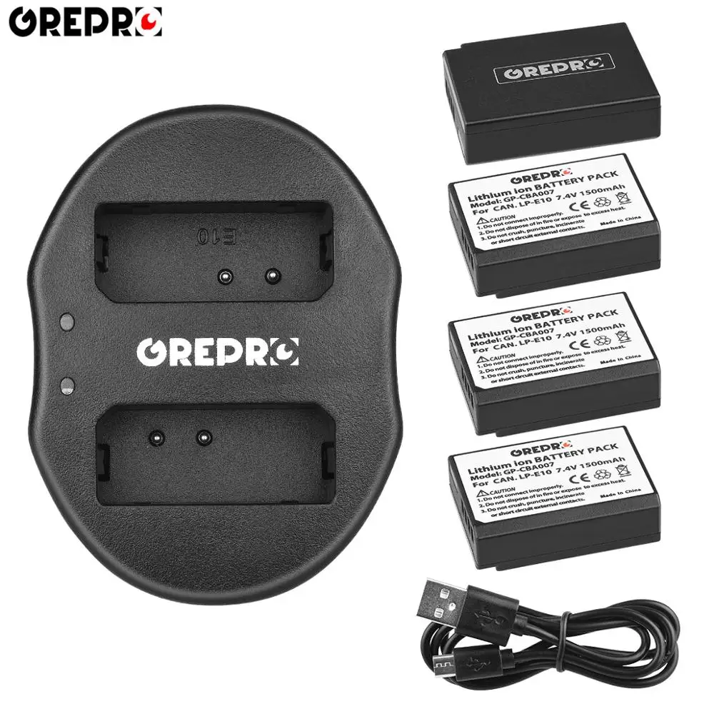 GREPRO 1500 мАч LP-E10 LPE10 LP E10 Аккумулятор для камеры AKKU+ USB двойное зарядное устройство для Canon 1300D 1200D 1100D Rebel T3 T5 KISS X50 X70