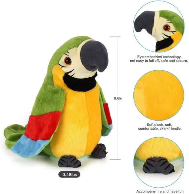 Electric Talking Parrot Plush Toy Bird Waving Wings Cute Speaking Funny Pronunciation Electric Animal Plush Toy for Kids Gift 6