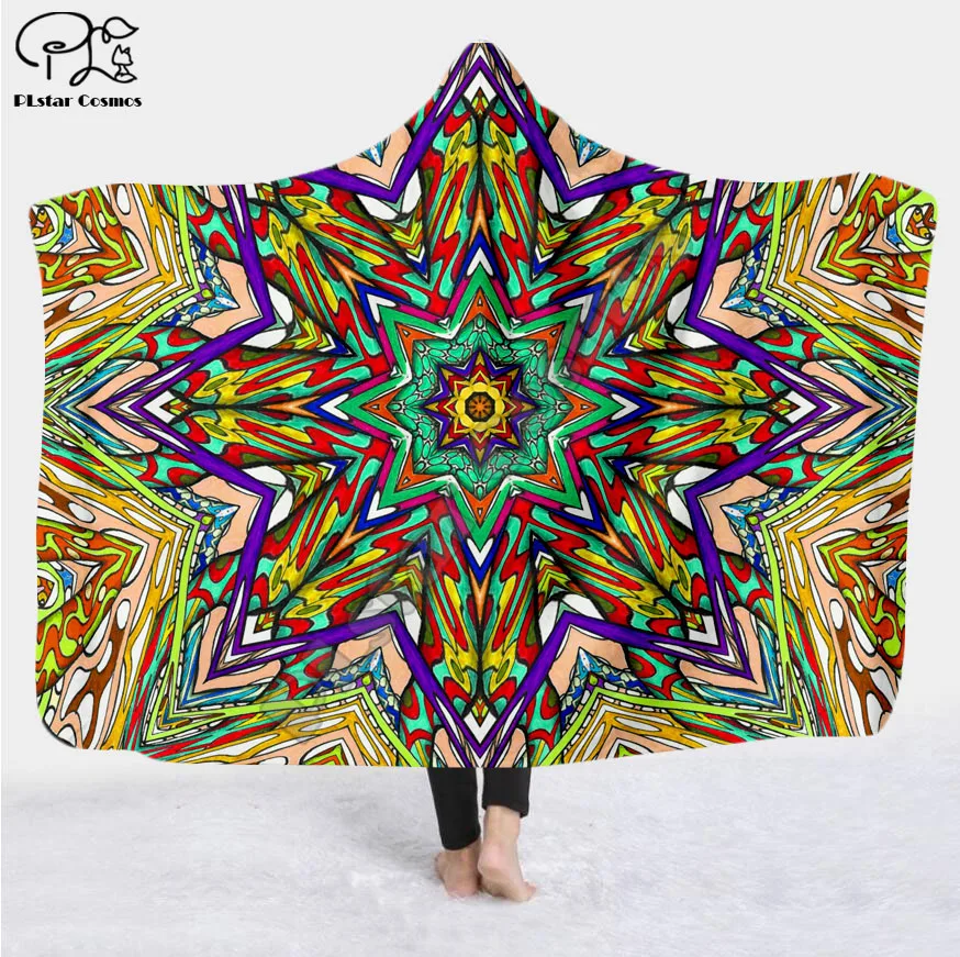 

Cool Psychedelic Graffiti Character Hooded Blanket Adult colorful child Sherpa Fleece Wearable Blanket Microfiber Bedding c-1