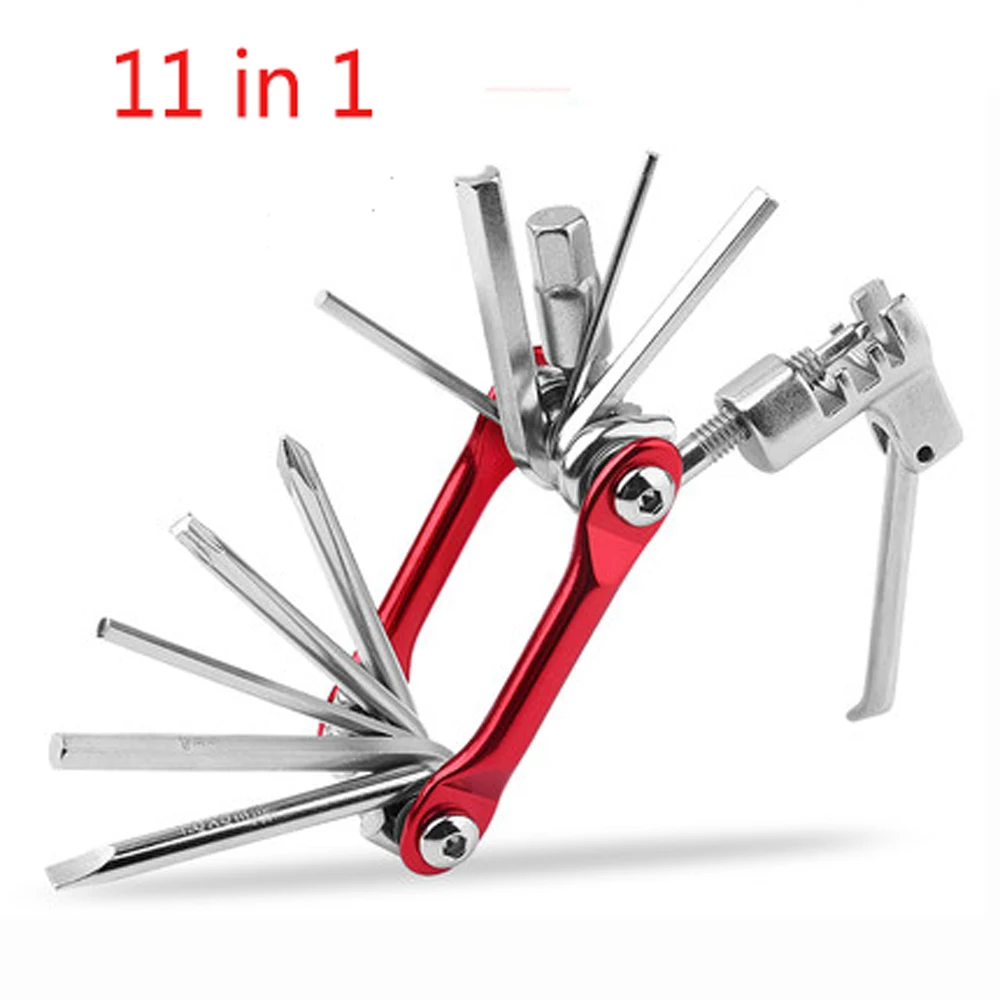 11 In 1 Mini Repair Pocket Folding Tool Bicycle Moutain Road Bike Tool Set Cycling Multi Repair Tools Kit Wrench - Цвет: 11 in 1Red