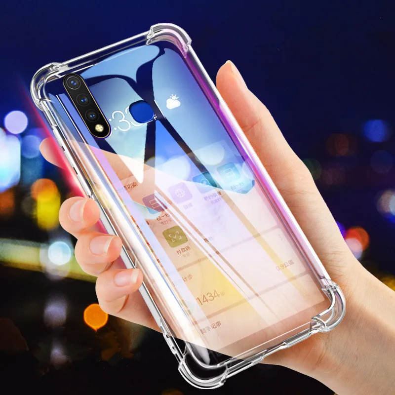 Ударопрочный чехол бампер с 4 углами для Vivo Y19 Y 19 прозрачный силиконовый