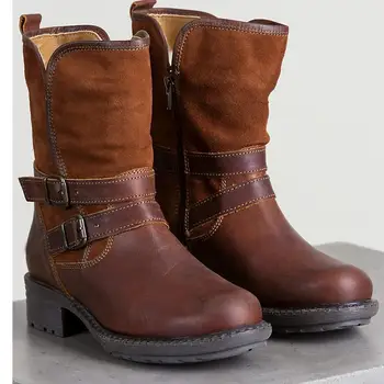 

Round Toe Med Casual Women Boots Square Heel Ankle Fashion Neutral Vintage Boots Buckle Shallow Solid Winter Shoes