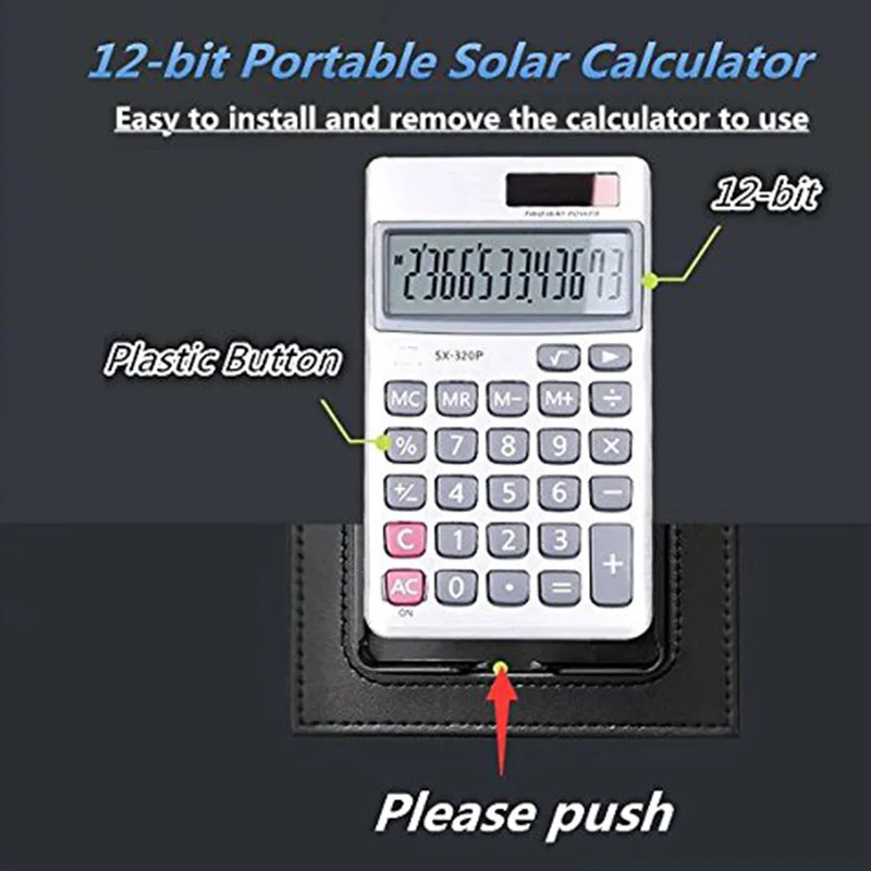 A4 Leather Office Portfolio Organizer Business Padfolio with Solar Calculator and Notebook for Businessman or Interview