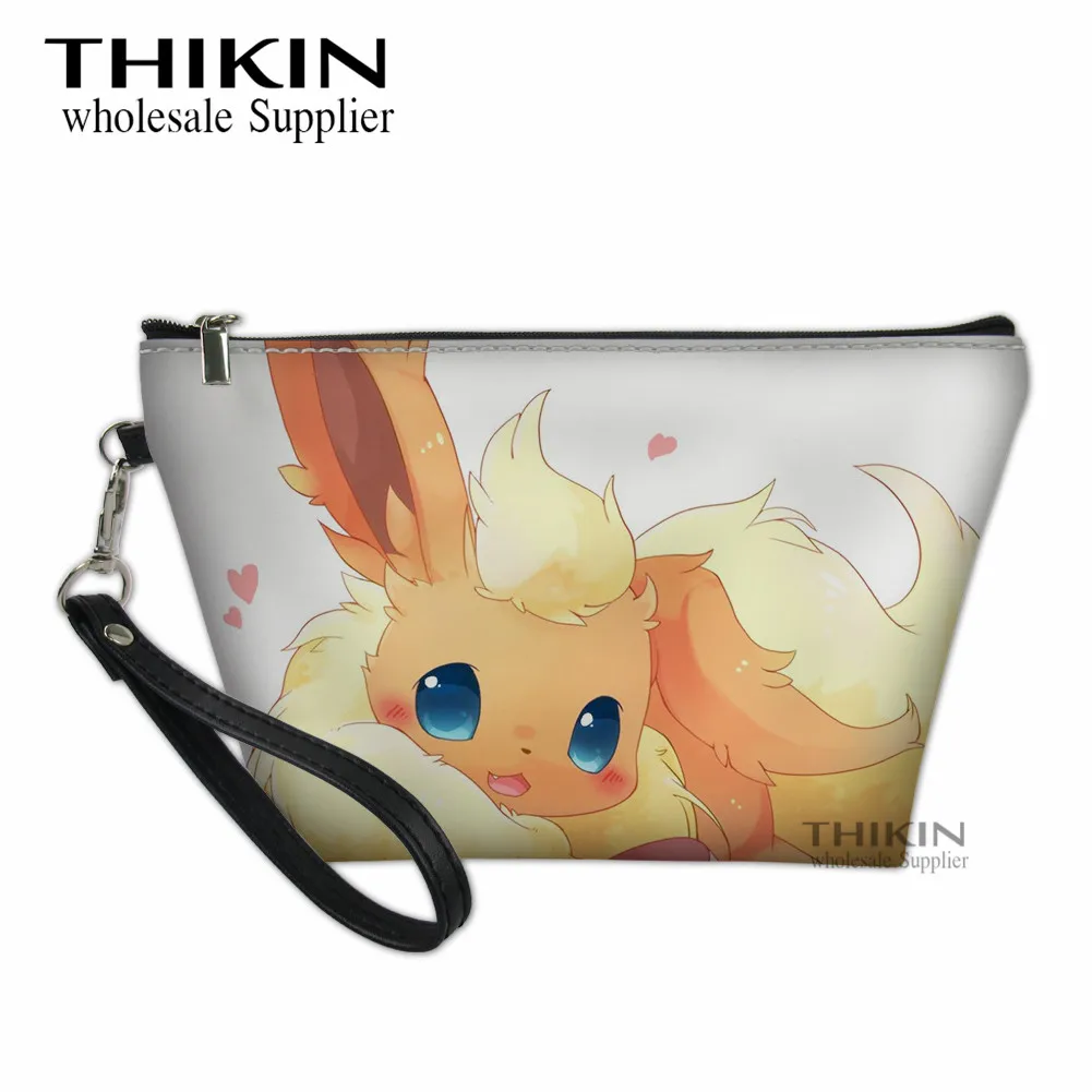 

THIKIN Cute Pokemon Pattern Waterproof Cosmetic Bags Women Neceser Make Up Bag PU Pouch Wash Toiletry Bag Travel Organizer Case