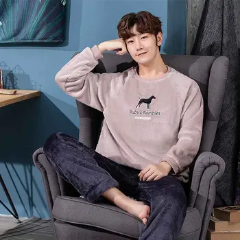 

Winter Flannel Pajama Sets For Men Long Sleeve Thick Warm Coral Velvet Cartoon Sleepwear Suit Loungewear Homewear Plus Size 3XL