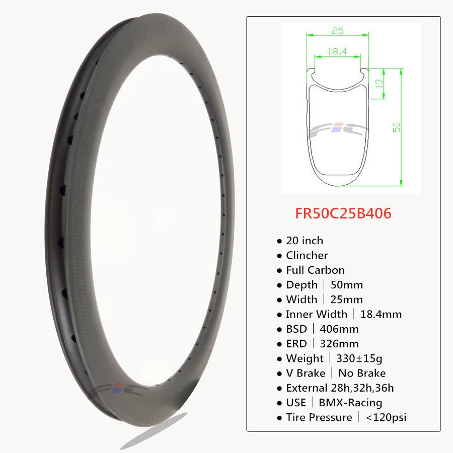 2" 406 обод 25 мм ширина с дисковым тормозом V тормозная поверхность 30 38 50 мм клинчер колеса карбоновые 20 дюймов диски завод карбоновый обод для BMX