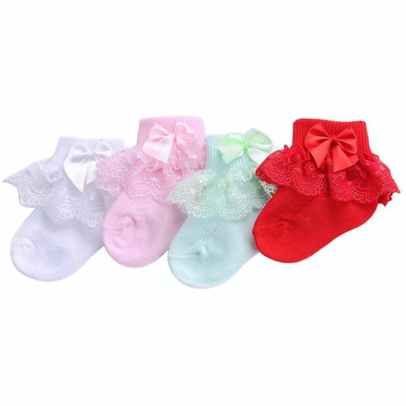 4 Paare/los Neue spitze bogen kurze socken neugeborenen baby socken – Detail 5