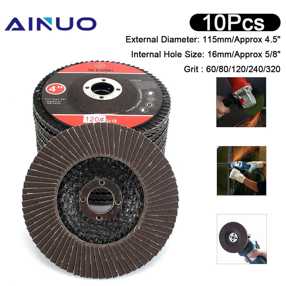 10Pcs Flap Discs 115mm Sanding Discs 4.5" Grinding Wheels Blades Angle Grinder Metal Plastic