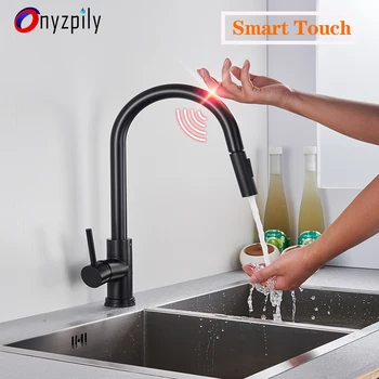 

Sensor Kitchen Faucet Sensitive Touch Control 360 Rotation Pull Out Single Handle Mixer Tap Two Water Modes Sink Faucet Hot Cold