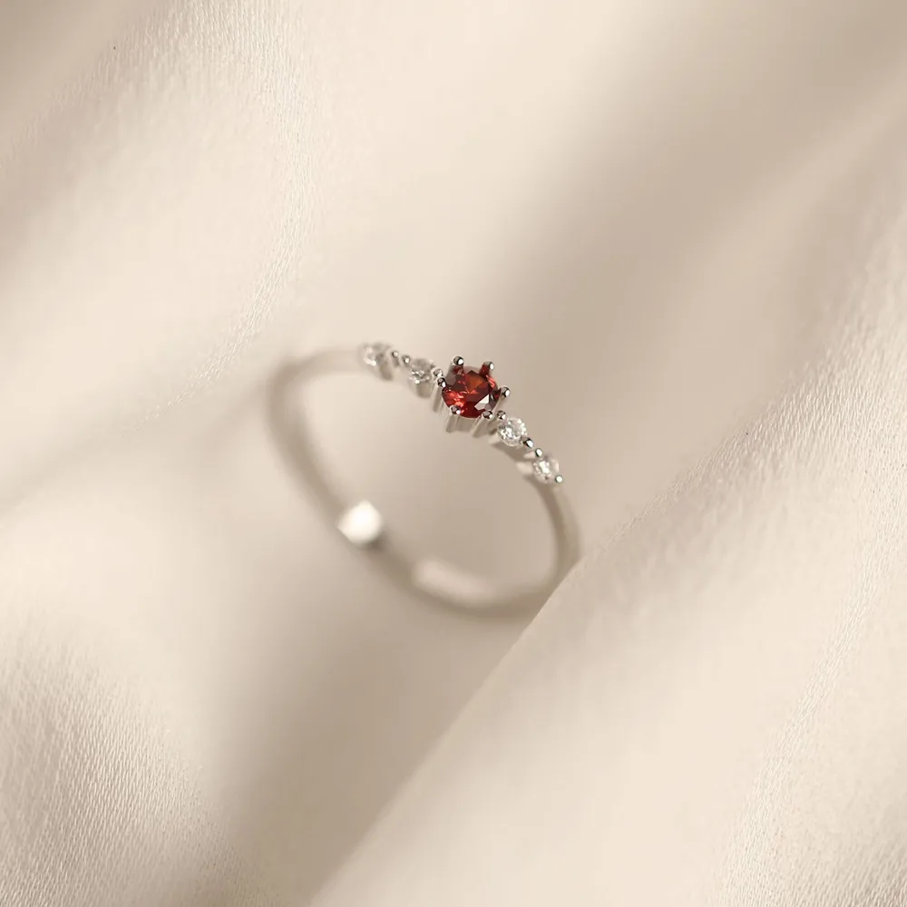 925 Sterling Silver Ruby Slim Ring 14K Gold Plating for Women