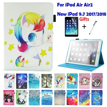 

Cute Cover For iPad 5 6 Air Air 2 Case Tablet Case For New iPad 9.7 2017/2018 Case Stand Fundas Free Film Touch Pen Unicorn Cat