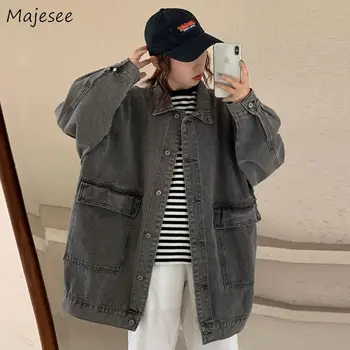 

Jackets Women Denim Solid Retro Classic Pockets Oversize BF Unisex Harajuku Korean Style All-match Simple Casual Womens Coat New