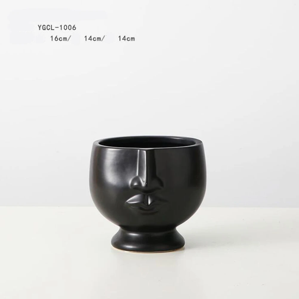 Size S Nordic Style Ceramic Human Face Flowerpot Decoration Home Oranment Succulent Plant Pot Craft Decor Black Golden A35