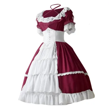 

Vrouwen Middleeuwse Vintage Gothic Stijl Party Hof Gown Taart Kant Botsende Ruches Jurk Elegant Party Night Dress S-5XL Z0820