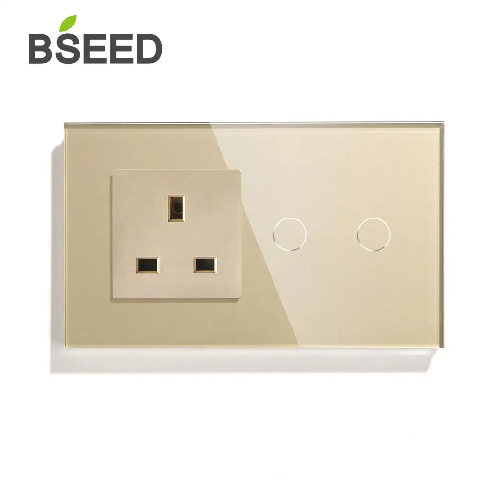 BSEED, сенсорный выключатель, 2 выхода, 2 выхода, стандарт Великобритании, ЕС, черный, белый, золотой, двойной настенный светильник, переключатель, розетка Великобритании, домашний переключатель