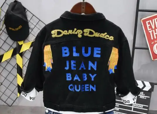 Kids Clothes New Boy Clothing Sets boys Letter Denim jacket+ T-shirt+ jeans 3PCS Sets Boys Clothes Children Clothes 2-6years - Цвет: black coat