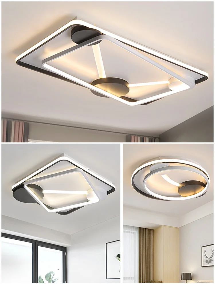 

Modern LED Ceiling Light Fixtures For Living Room Bedroom Home Lighting With Remote Control Dimmable Black White Lamp Lustre