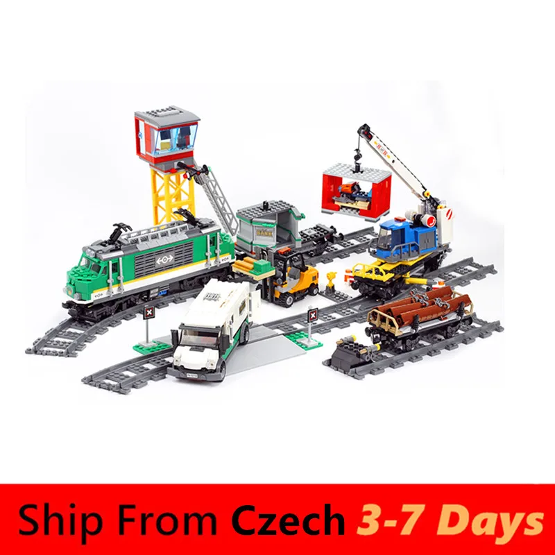 

02118 Newest High Speed Building Blocks City Cargo RC Trains Toy Sets Railway Compatible with 60098 Technic Series Bricks