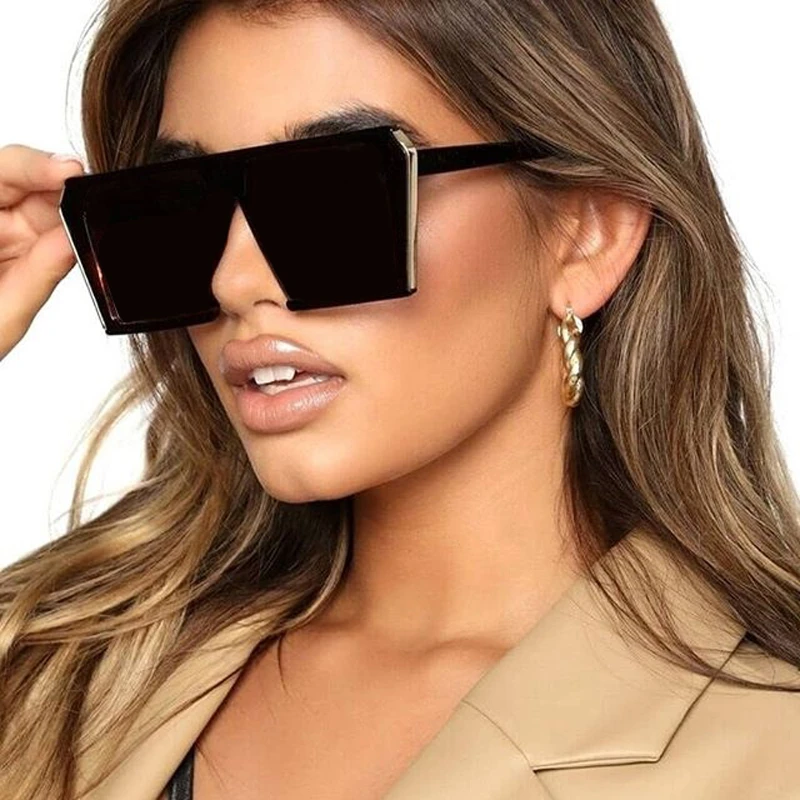 Gafas De cuadradas a la moda para mujer, lentes grandes De marca De lujo, negras, femeninas|Gafas de sol para - AliExpress