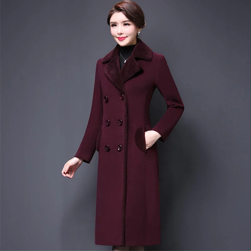 Women Coat Winter Long Overcoat Woolen Coat Loose Double-breasted Plus Size 5XL Thick Female Outwear Manteau Femme Hiver Elegant
