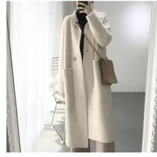 Зимнее женское Шерстяное кашемировое однотонное Свободное пальто куртка женское Шерстяное простое пальто элегантное женское длинное пальто из смешанной шерсти кардиган