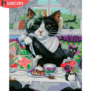 

HUACAN Pictures By Numbers Cat Animal Kits Drawing Canvas HandPainted DIY Oil Painting Home Decoration Art