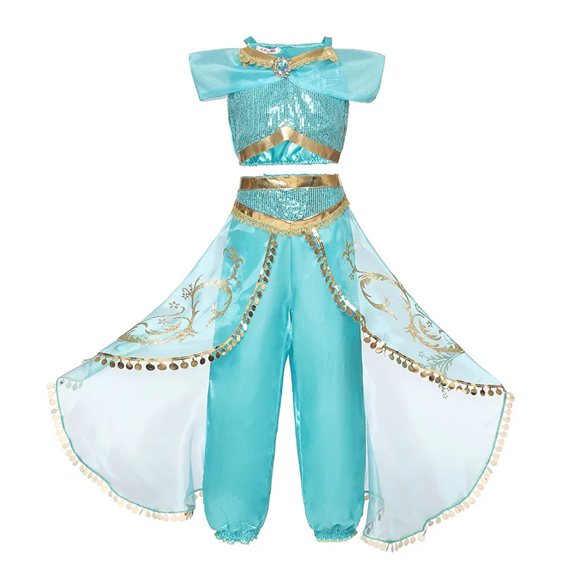 Платье принцессы Эльзы и Анны для девочек; детская одежда для косплея; Принцесса Жасмин; костюм Снежной королевы с блестками; платье для дня рождения на Хэллоуин - Цвет: dress 3