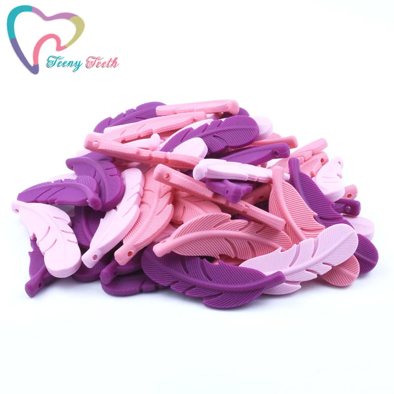 

50 PCS Silicone Feather Beads Food Grade Newborn Teething Necklace Accessories DIY Baby Teether Pacifier Chain Nursing Toy