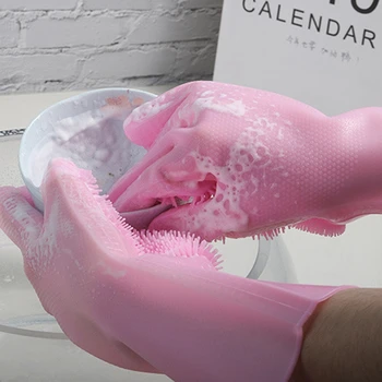 

Velvet Silicone Dishwashing Gloves Thicken Household Cleaning Accessories Washing Dishes Brush Pot Kitchen Gloves