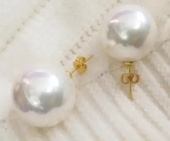 

Unique White Shell Pearl Gold Stud Earrings Perfect Round Ball Beads Natural South Sea Shell Pearl Woman Jewelry 6mm 8mm 10mm 12