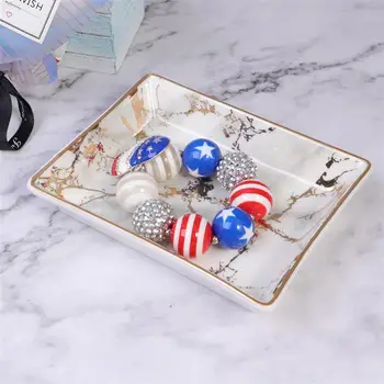 

Ceramic Marbling Jewelry Dish Decorative Trinket Tray Dessert Plate Wedding Accessories Gift (Small)