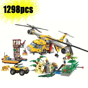 

Bela 10713 1298PCS City series Urban Jungle Air Drop Helicopter Building Blocks Bricks Compatible lepining friend Toys