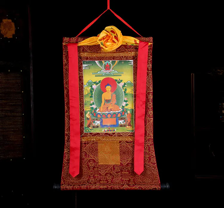 Thangka Тибетский ручной работы двухэтажный статуи Будды Thangka Висячие тибетские украшения гостиной фрески длинные 125 см