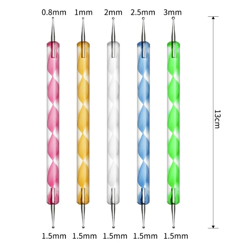 FlorVida 5 шт./компл. пунктировальное перо для дизайна ногтей Акриловые спиральные ручкой Ручка из нержавеющей стали головка для рисования цветов Маникюр Дизайн Инструменты