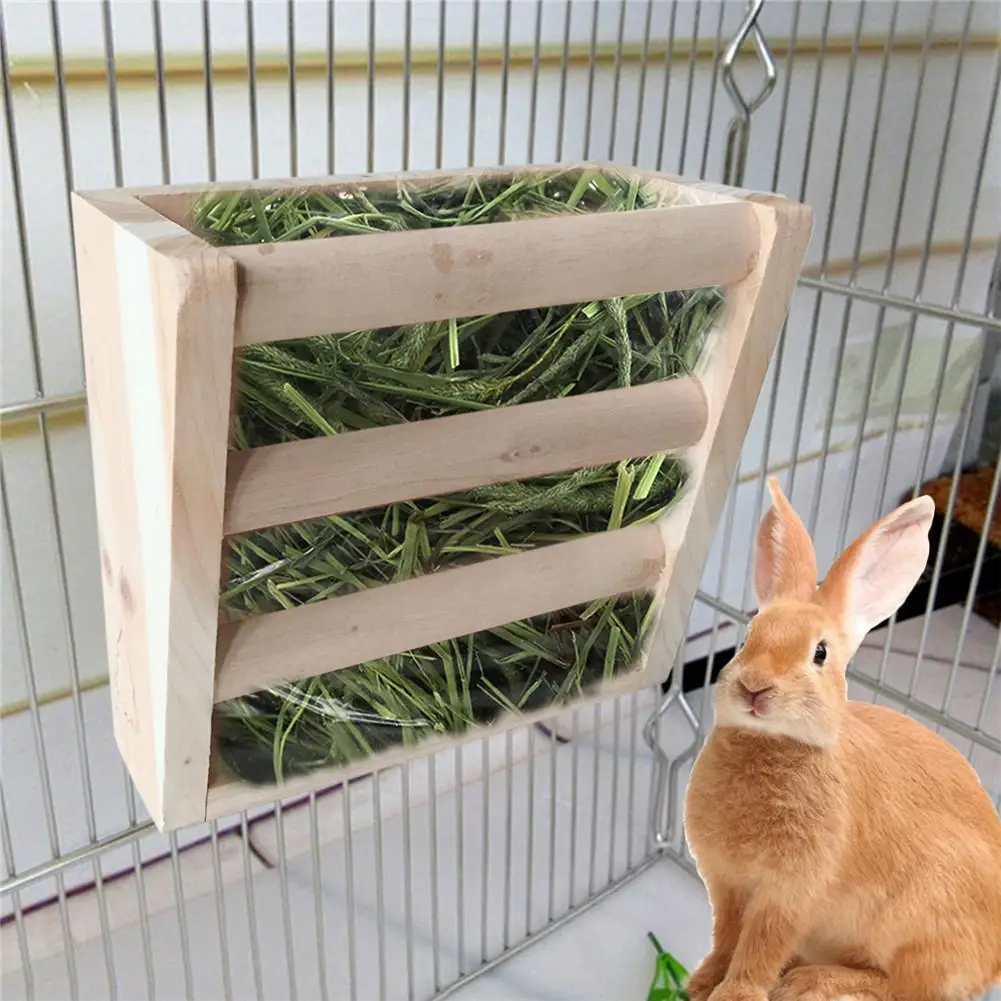 TEHAUX 1 cuenco de alimentación para conejos conejos conejos conejos comedero de heno comederos de indias estante de madera para conejos