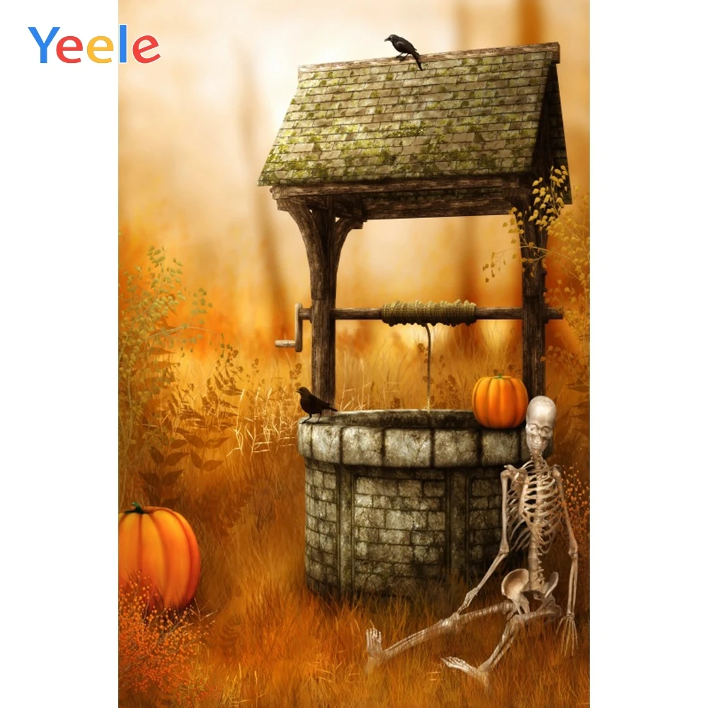 

Yeele Halloween Horror Wood Pumpkin Well Skull Photography Backdrops Personalized Photographic Backgrounds For Photo Studio