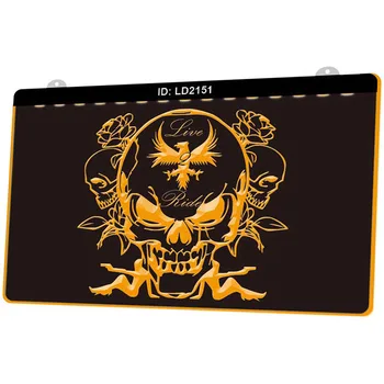 

LD2151 Motorcycle Skull Live To Ride New 3D Engraving LED Light Sign Multiple Color Free Design Wholesale Retail