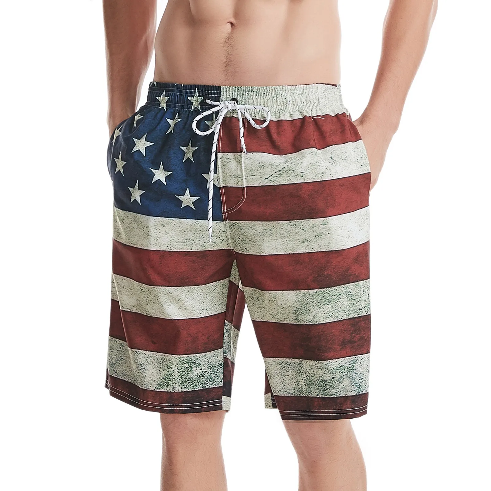 Vintage Men&rsquo;s Swim Shorts American Flag Beach Shorts Swimwear Briefs
